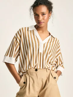 Hadley Tan White Linen Polo Shirt