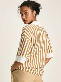 Hadley Tan White Linen Polo Shirt