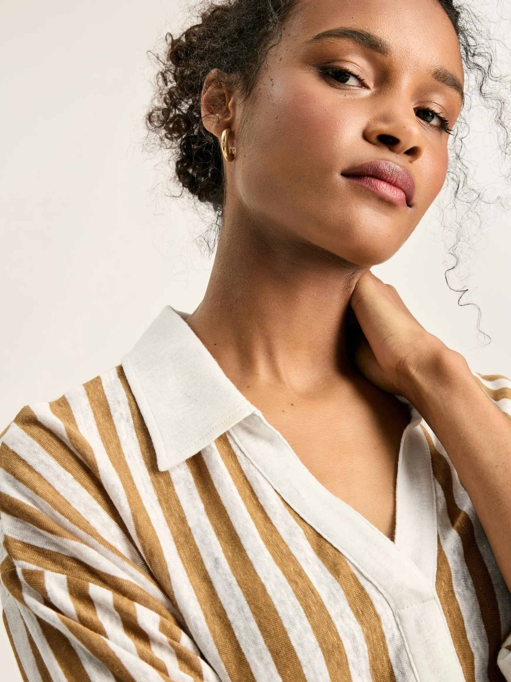 Hadley Tan White Linen Polo Shirt