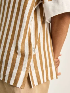 Hadley Tan White Linen Polo Shirt