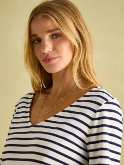 Harbour Cream/Navy V-Neck Jersey Top