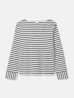 Harbour Cream/Navy V-Neck Jersey Top