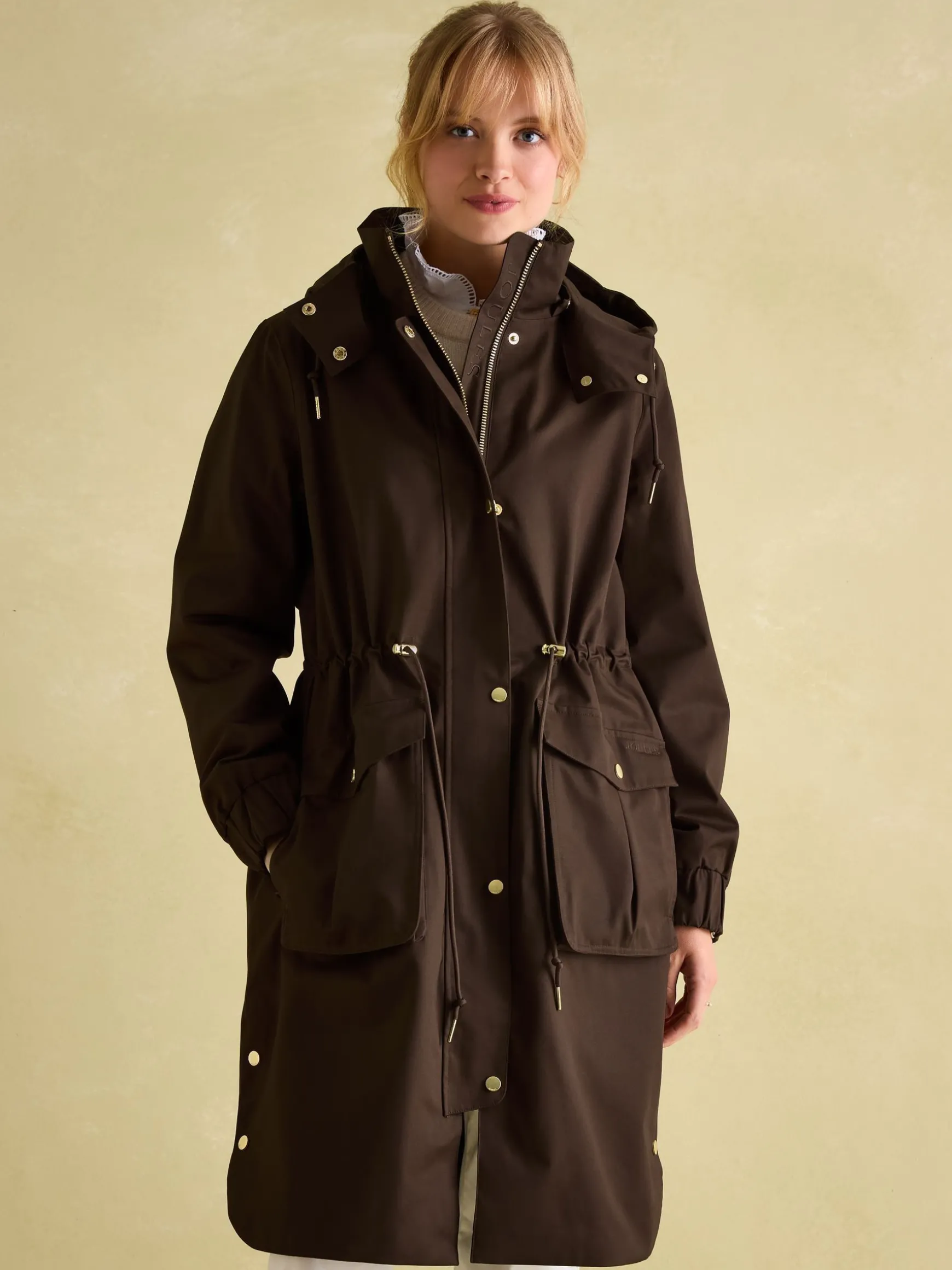 Harpsden Brown Waterproof Long Raincoat with Hood