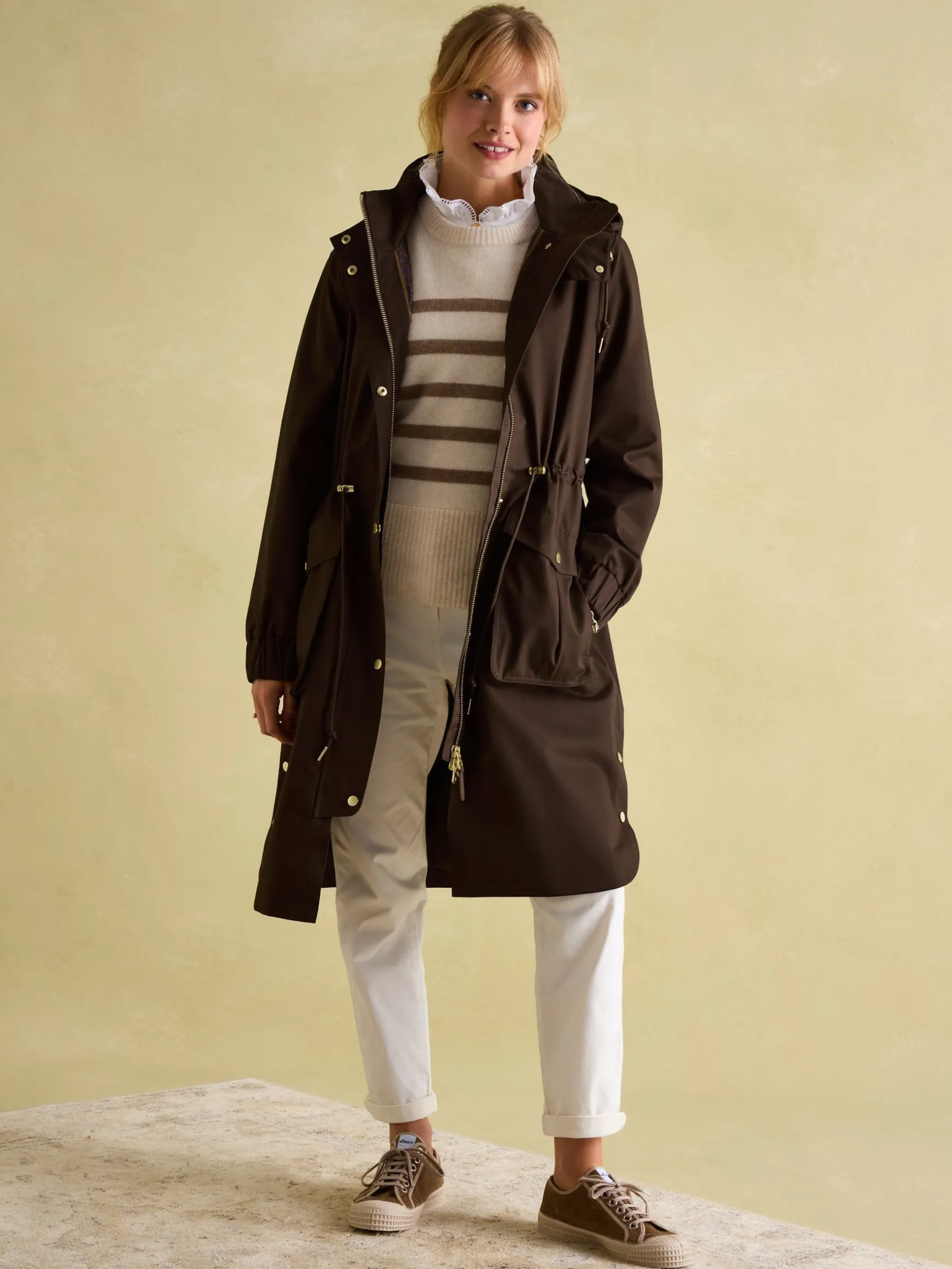 Harpsden Brown Waterproof Long Raincoat with Hood