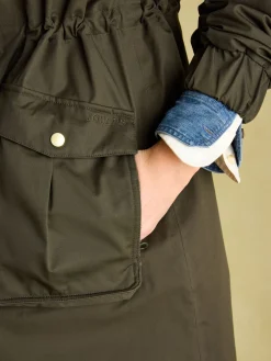 Harpsden Cosy Khaki Green Waterproof Fleece Lined Raincoat with Faux Fur Hood