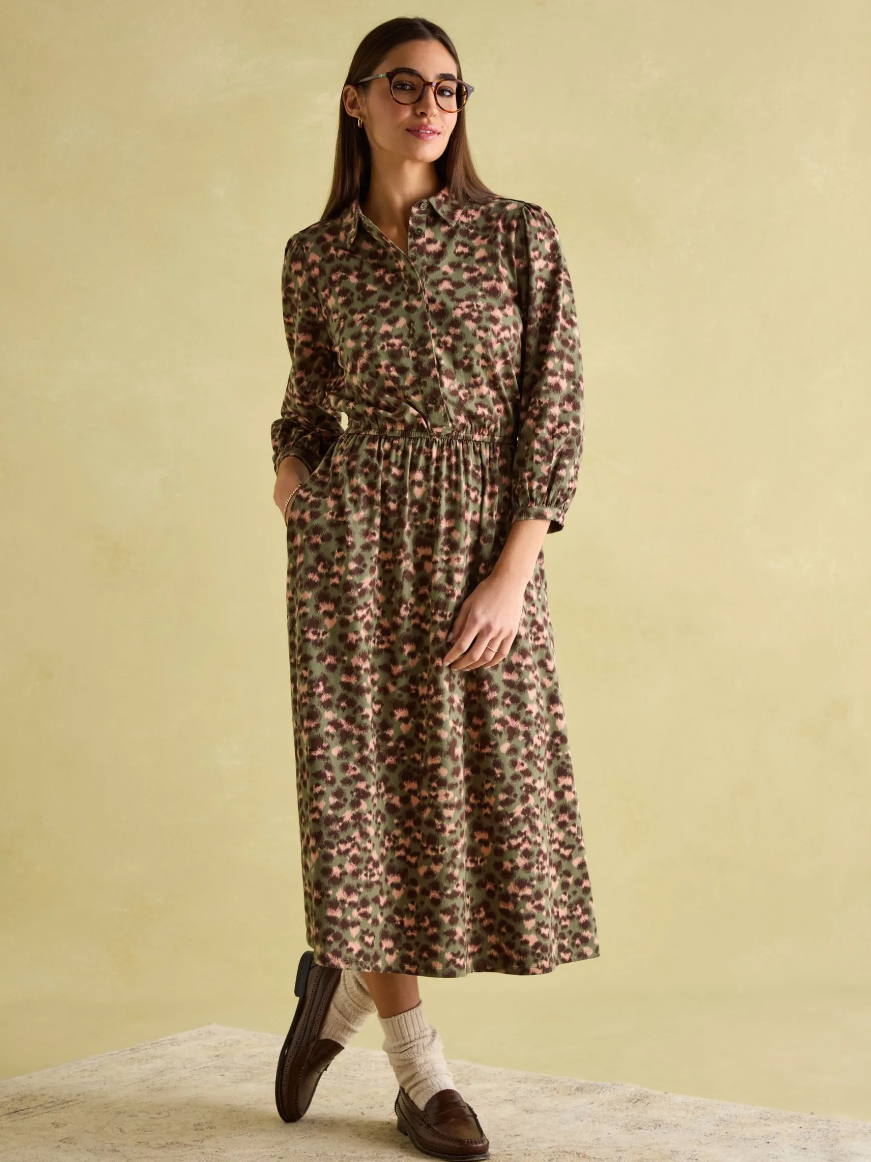 Hazel Khaki Green Jersey Shirt Dress
