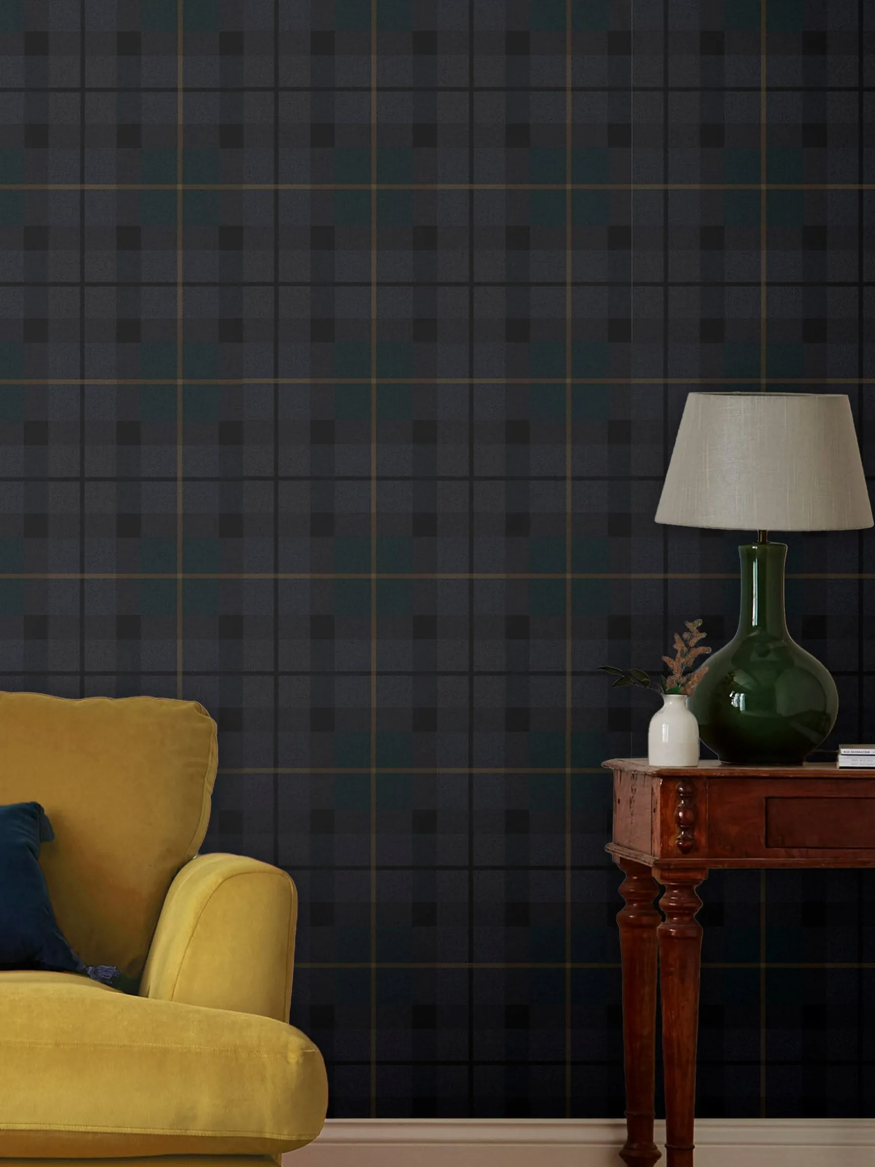 Heritage Blue Rothero Check 10M Wallpaper