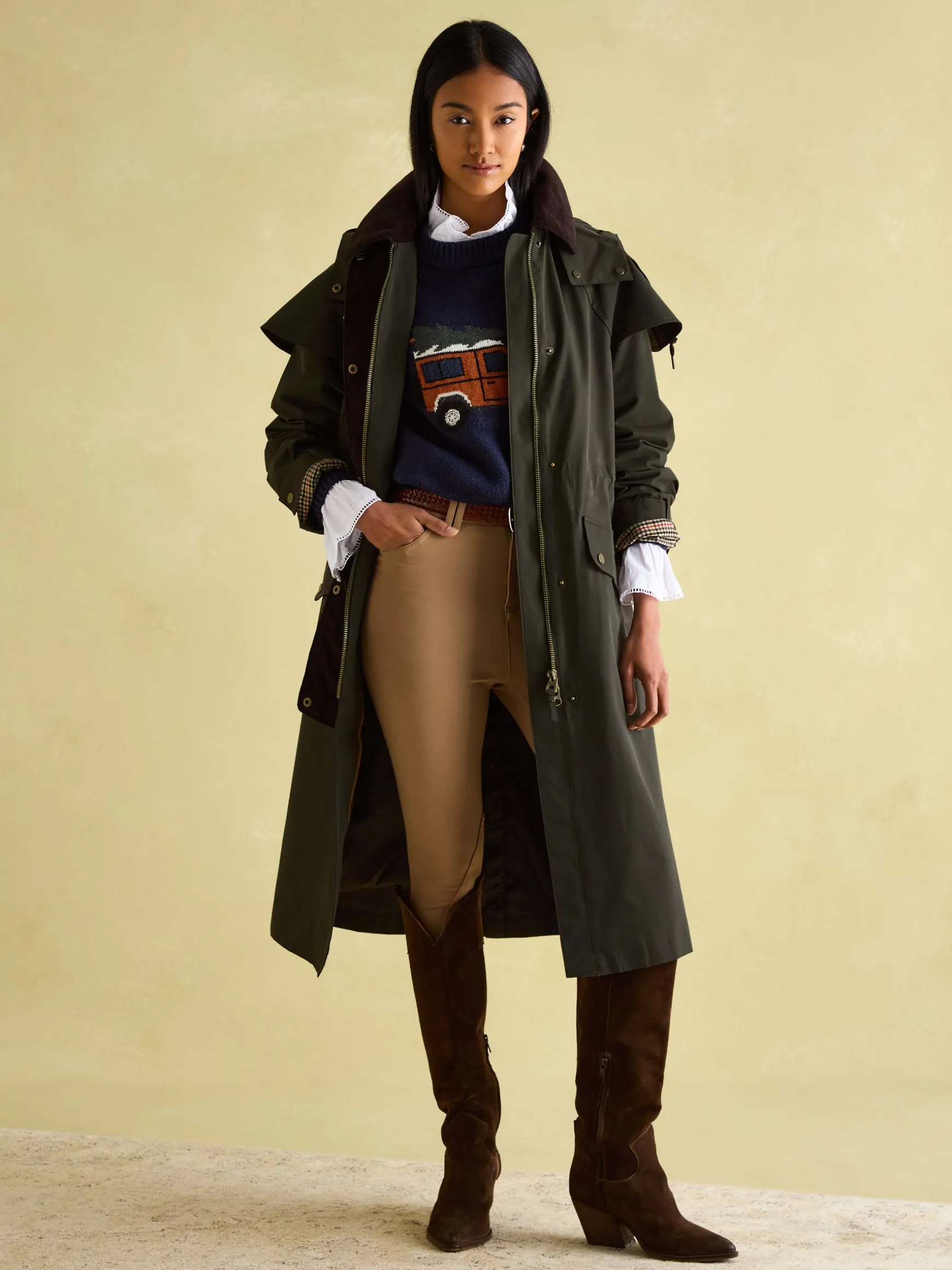 Highbridge Khaki Green Waterproof Longline Coat with Hood