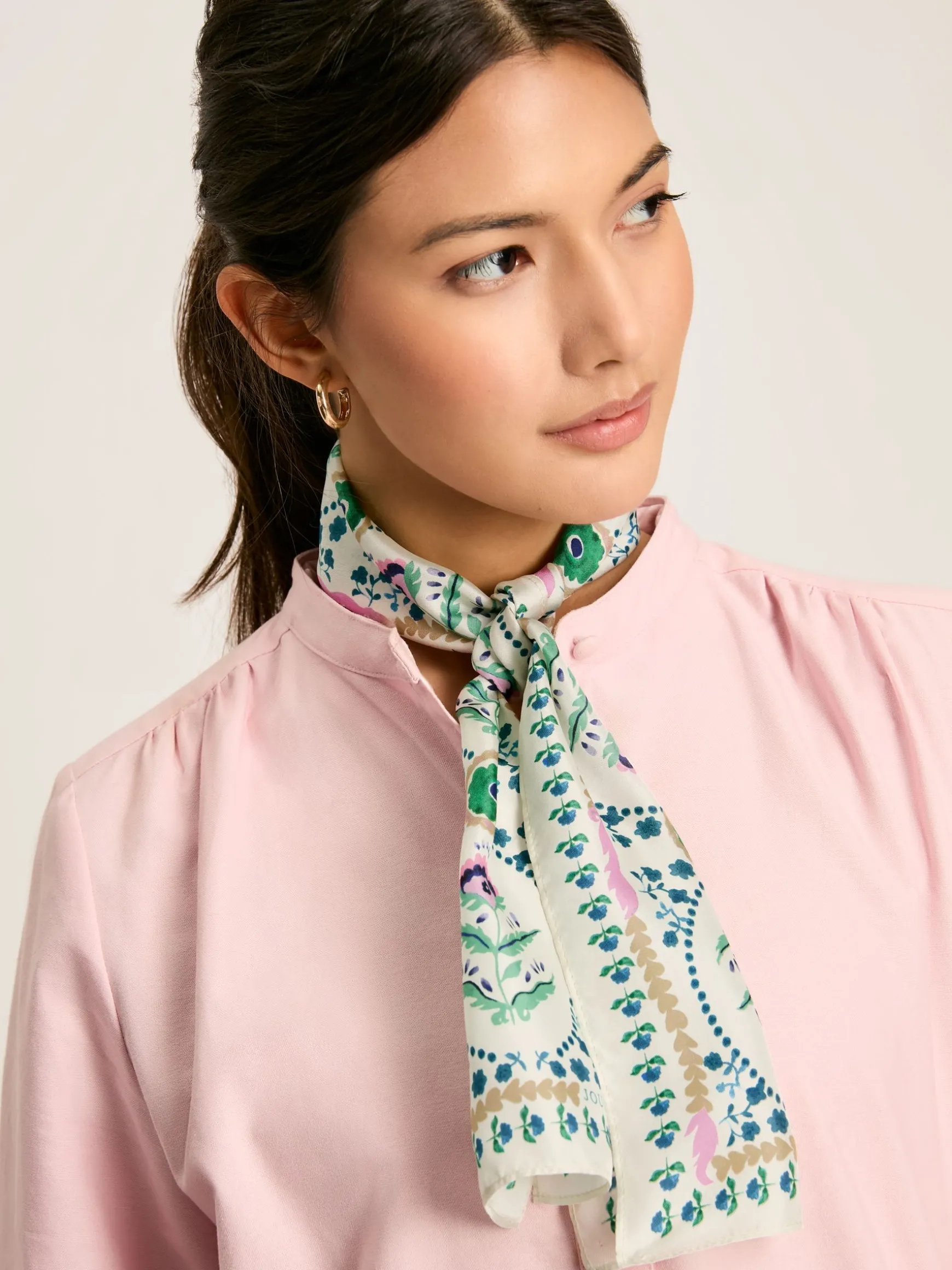 Highgrove Multi/White Skinny Printed Silk Scarf