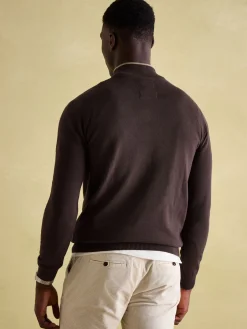 Hillside Brown Quarter Zip Knit Jumper