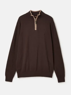 Hillside Brown Quarter Zip Knit Jumper
