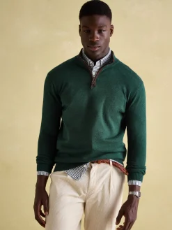 Hillside Dark Green Quarter Zip Knit Jumper