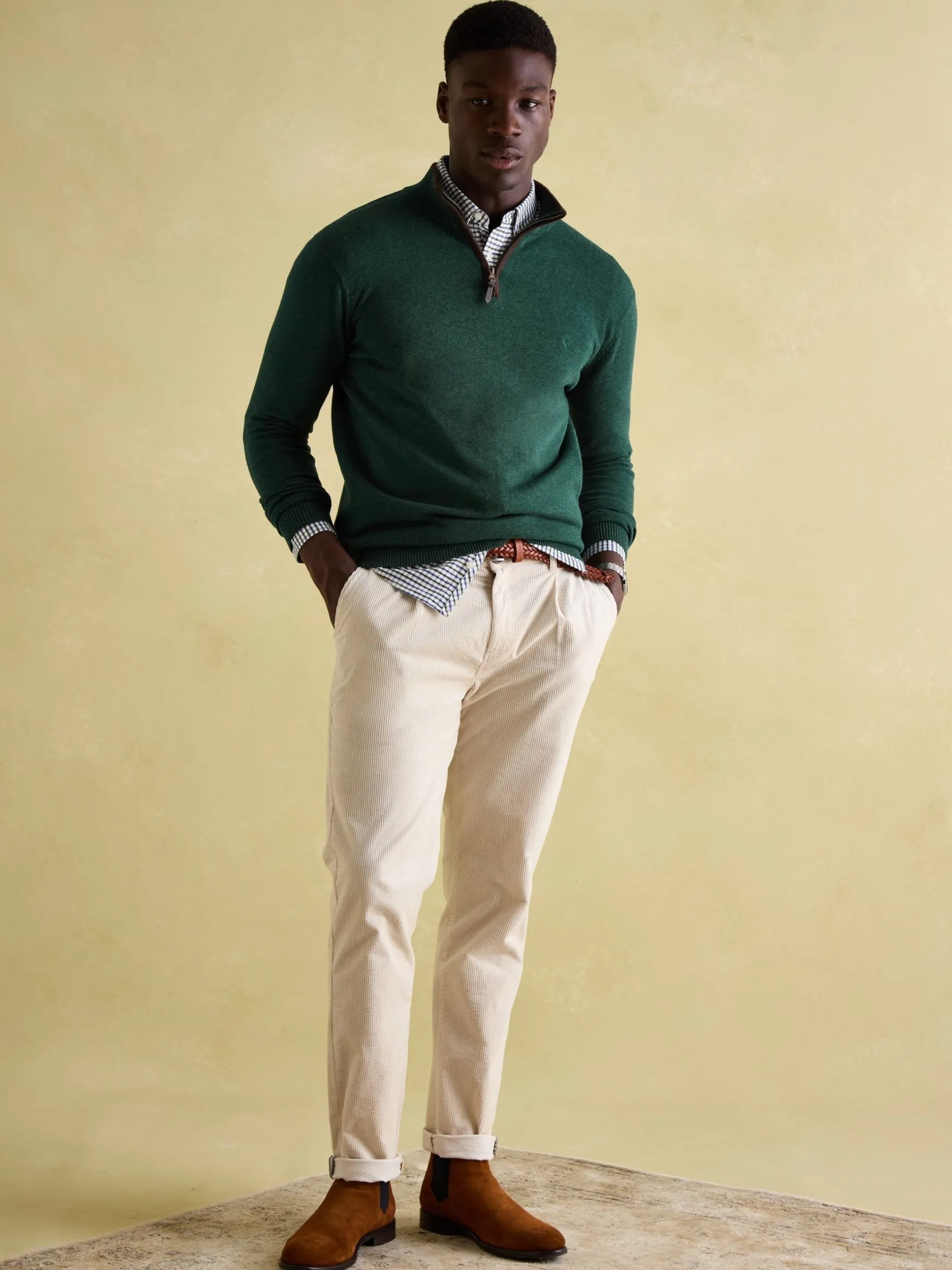 Hillside Dark Green Quarter Zip Knit Jumper