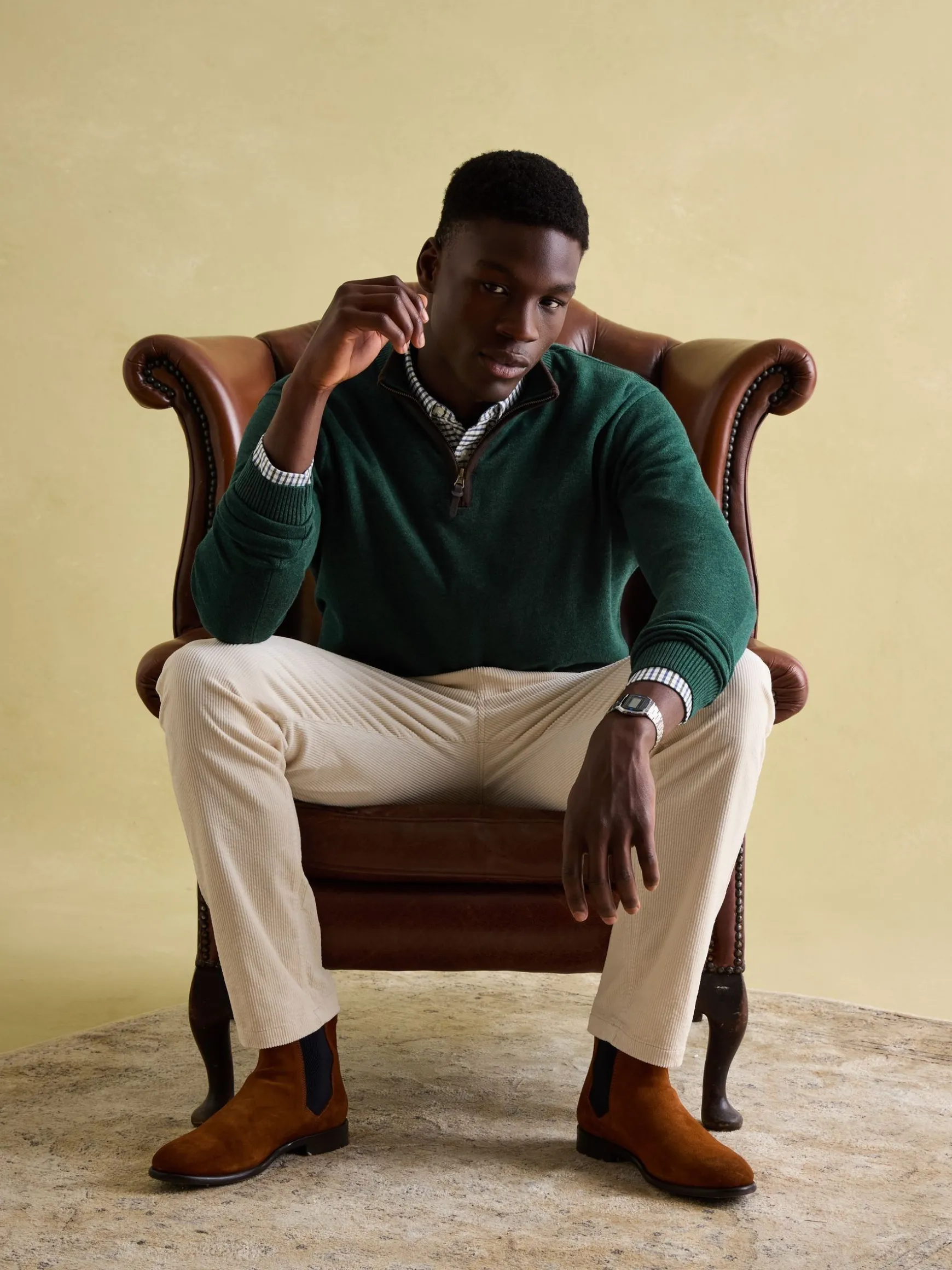 Hillside Dark Green Quarter Zip Knit Jumper