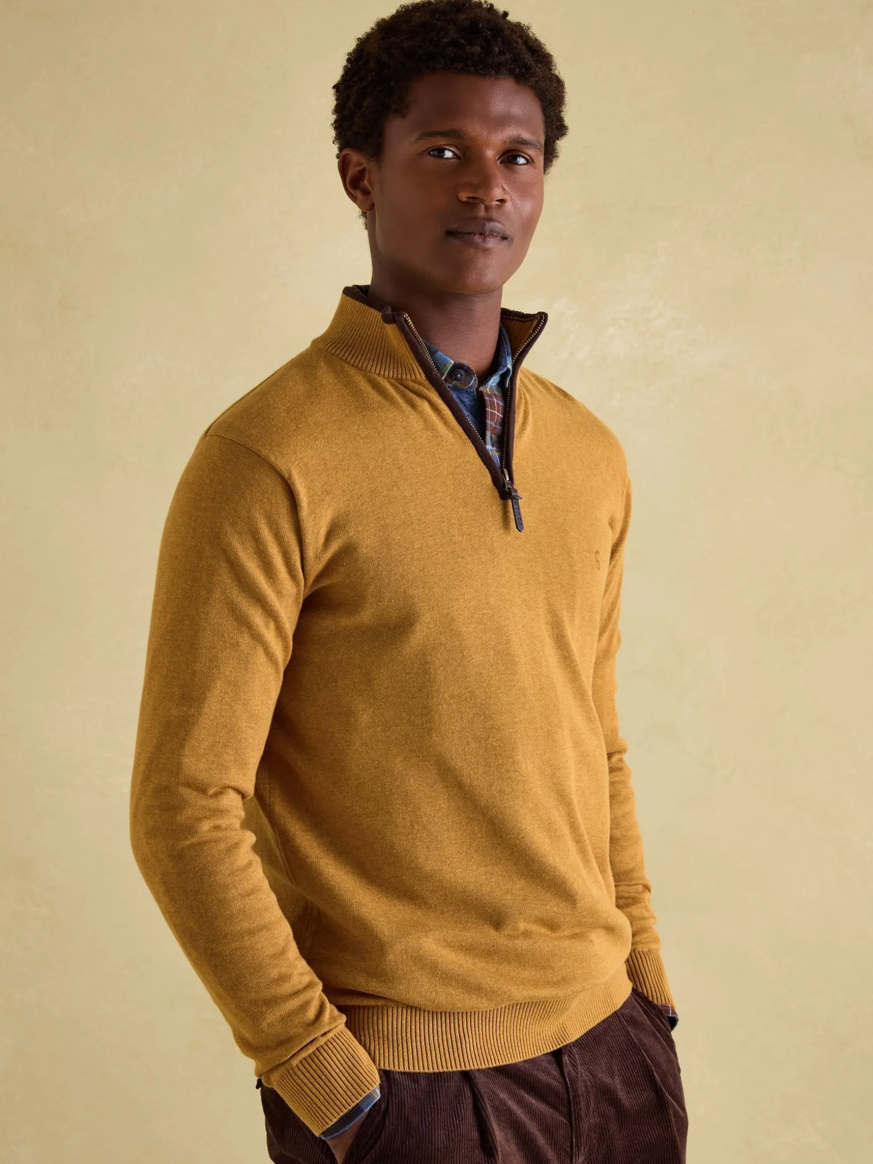 Hillside Dark Yellow Quarter Zip Knit Jumper