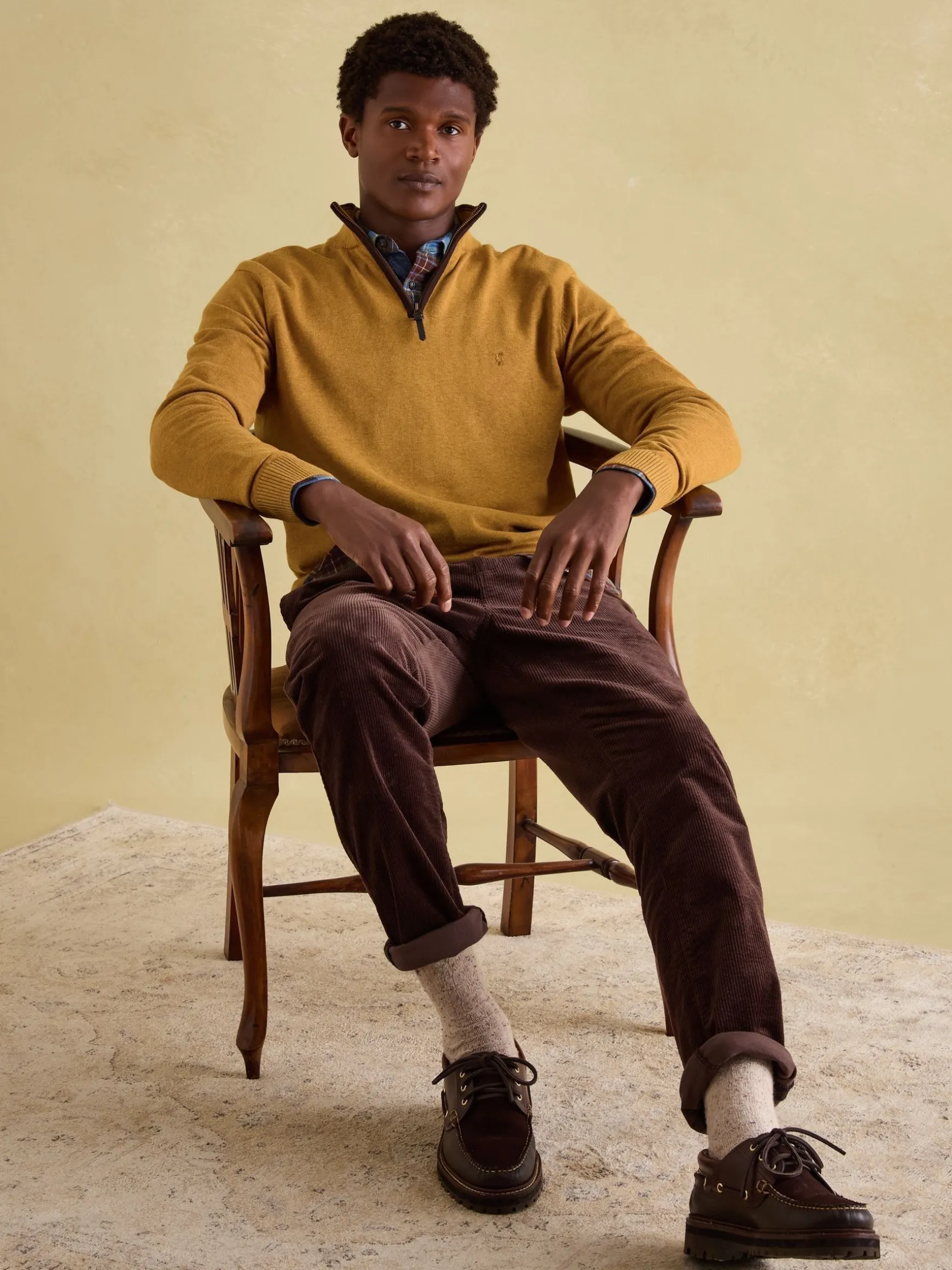 Hillside Dark Yellow Quarter Zip Knit Jumper