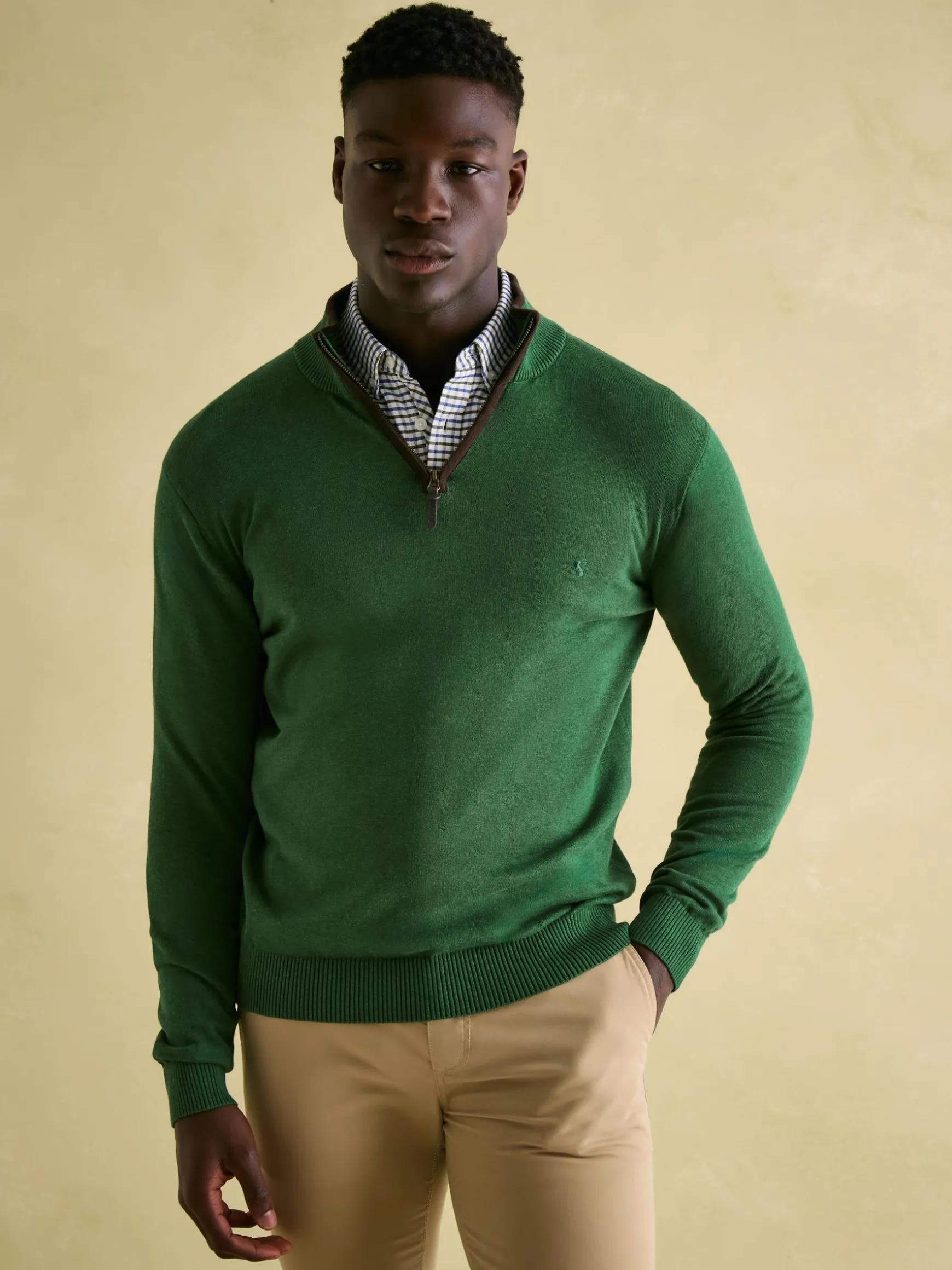 Hillside Green Quarter Zip Knit Jumper
