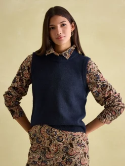 Holly Navy Blue Regular Fit Knitted Vest