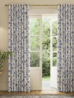 Indienne Floral Set of 2 Blue Blackout Eyelet Curtains