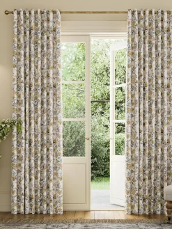 Indienne Floral Set of 2 Yellow Blackout Eyelet Curtains