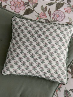 Indienne Green 100% Cotton Printed Cushion