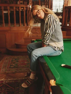 Ingrid Cream/Navy Patterned Knitted Vest