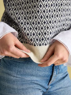 Ingrid Cream/Navy Patterned Knitted Vest