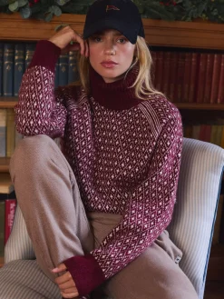 Ingrid Cream/Red Patterned Jumper with Detachable Roll Neck