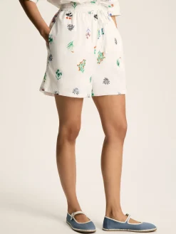 Iris White Ground Embroidered Shorts