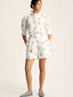 Iris White Ground Embroidered Shorts