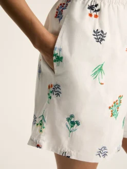 Iris White Ground Embroidered Shorts