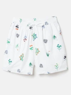 Iris White Ground Embroidered Shorts