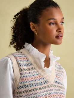 Islay Oatmeal V Neck Fair Isle Knitted Vest