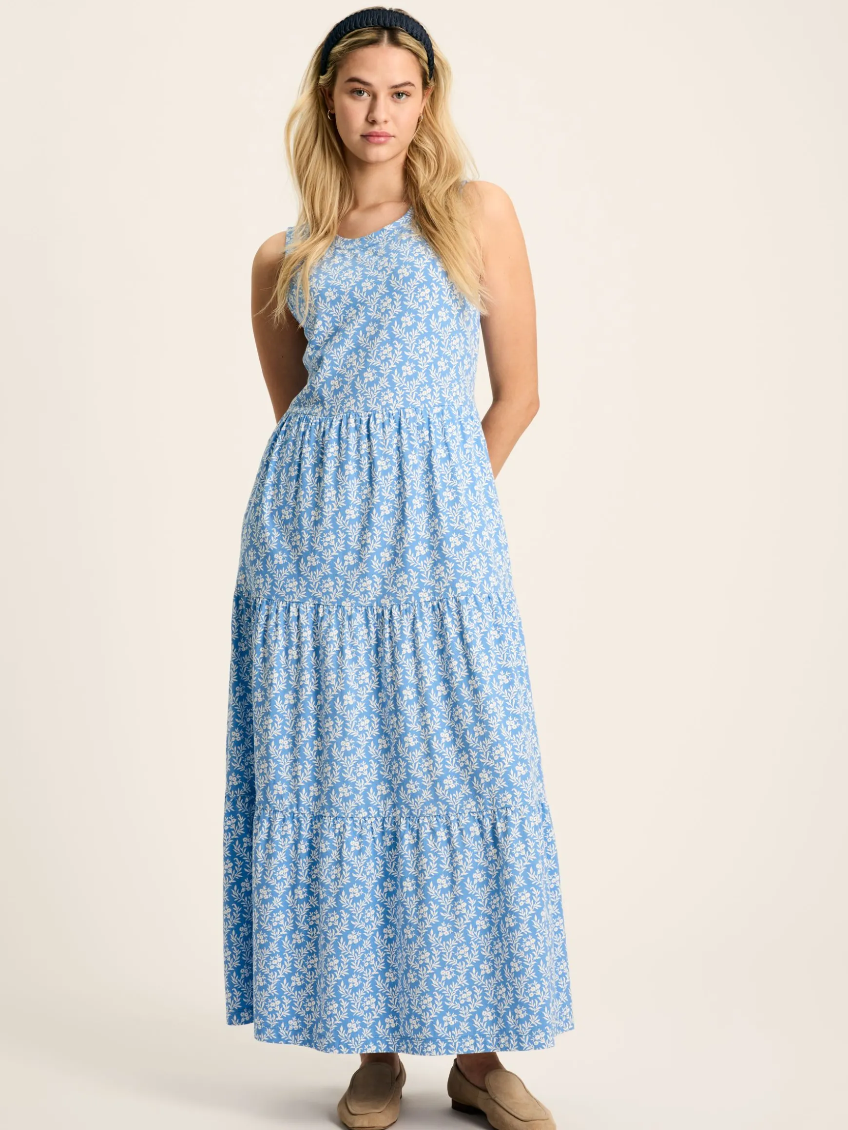 Jayne Blue Jersey Tiered Dress