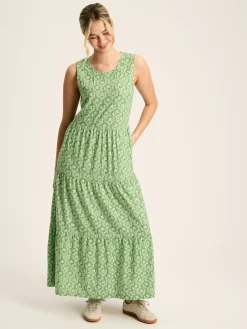 Jayne Green Jersey Tiered Dress