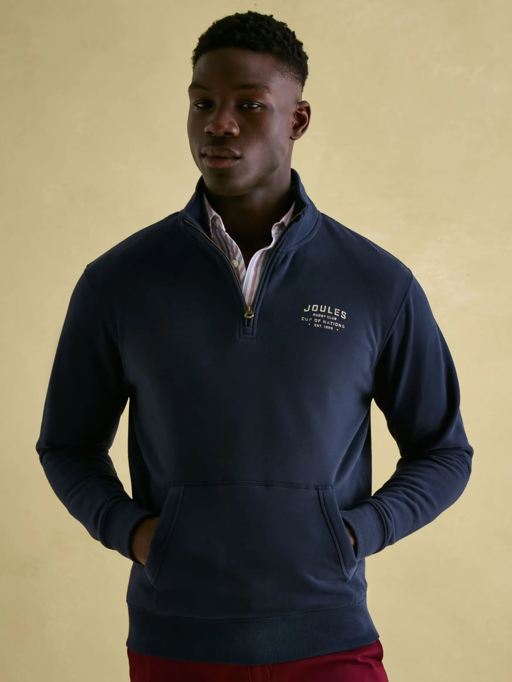 Jenkins Navy Blue Quarter Zip Graphic Sweatshirt