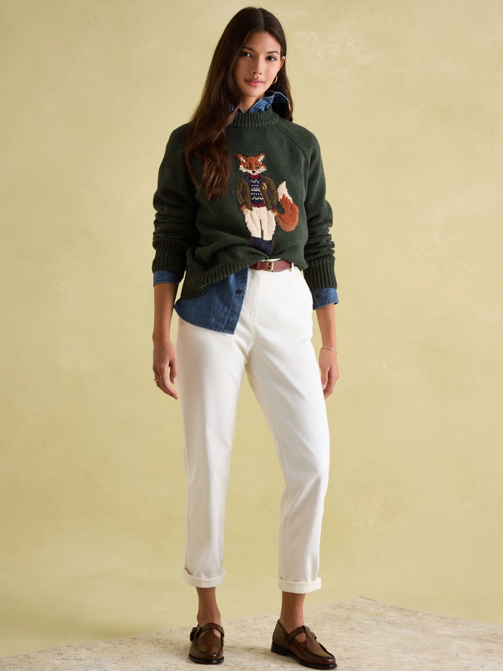 Jonty Dark Green Intarsia Fox Knit Jumper