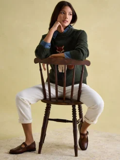 Jonty Dark Green Intarsia Fox Knit Jumper