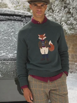 Jonty Green Intarsia Crew Knit Jumper