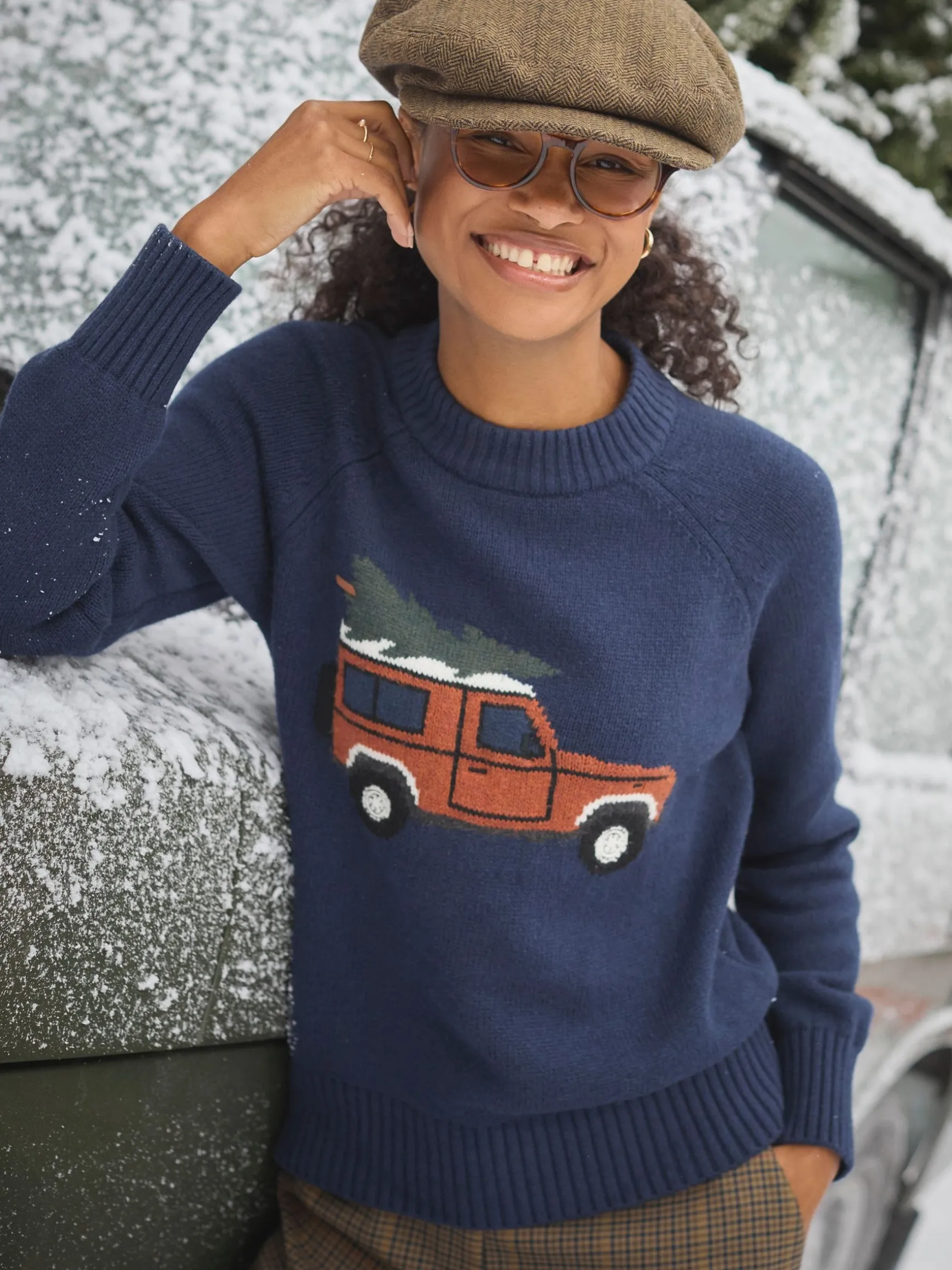 Jonty Navy Blue Intarsia Fox Knit Jumper