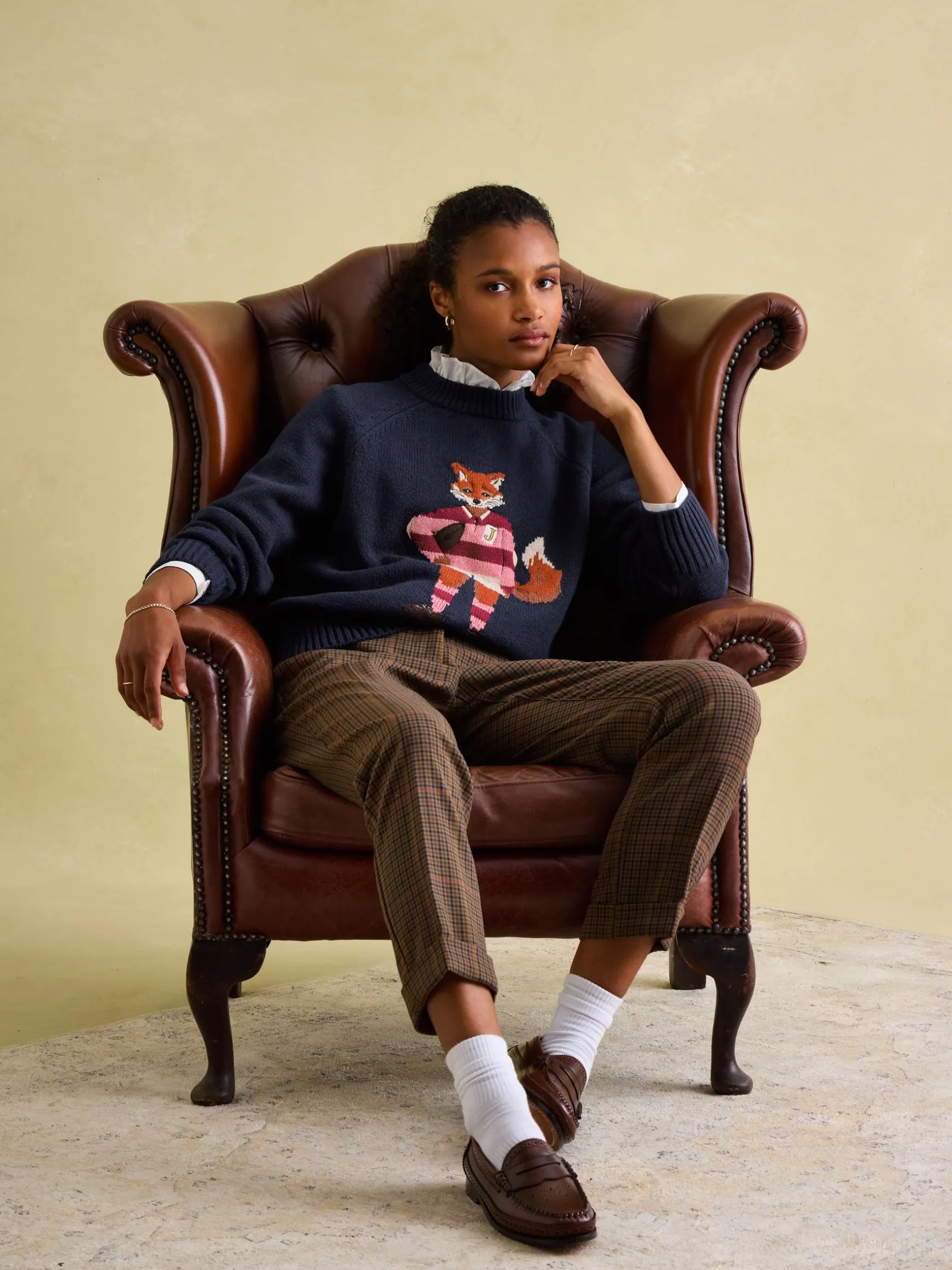 Jonty Navy Blue Intarsia Fox Knit Jumper