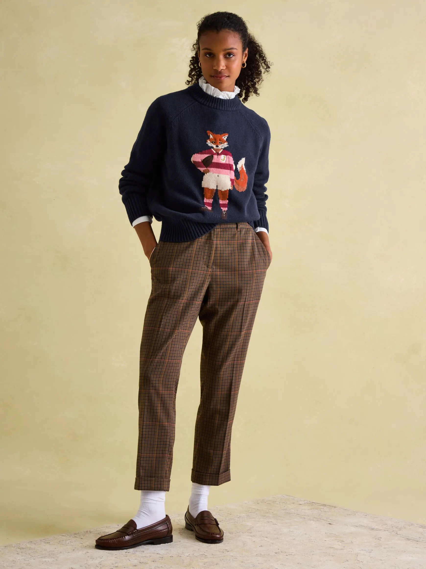 Jonty Navy Blue Intarsia Fox Knit Jumper