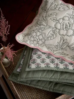 Juliette Cream 100% Cotton Scalloped Embroidered Cushion