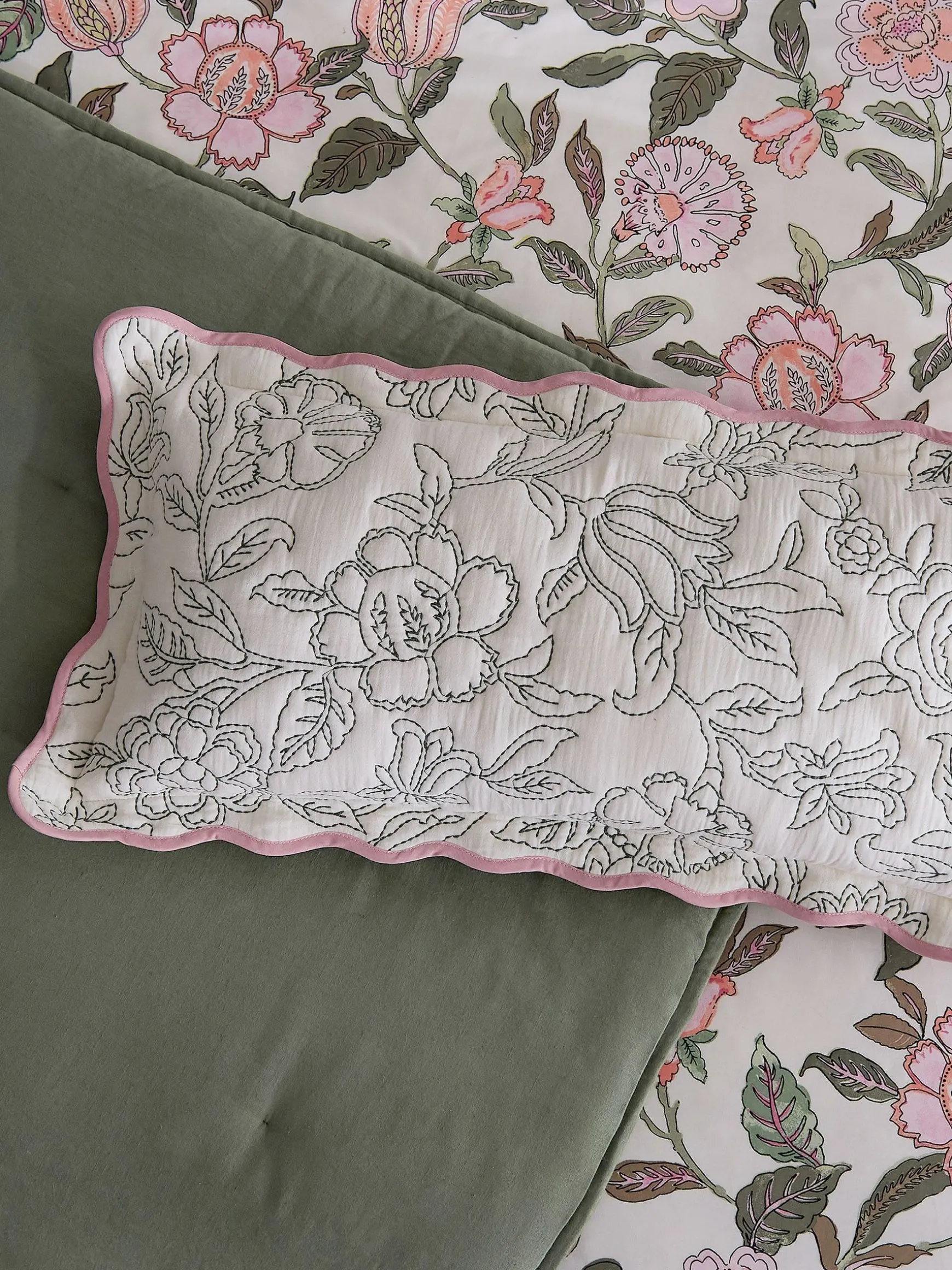 Juliette Cream 100% Cotton Scalloped Embroidered Cushion