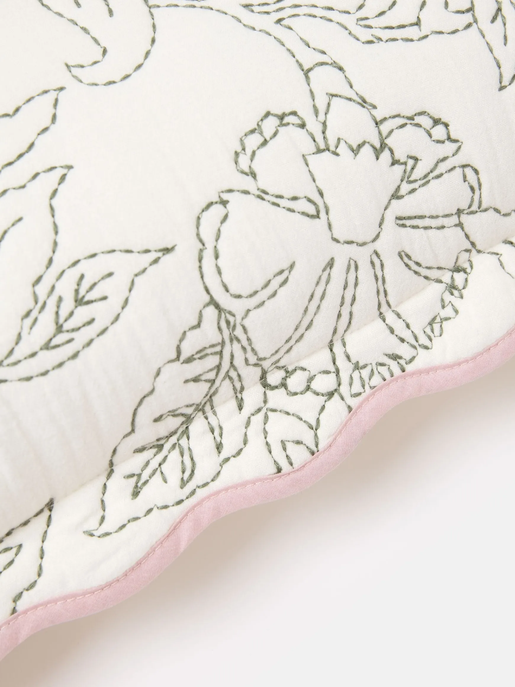 Juliette Cream 100% Cotton Scalloped Embroidered Cushion