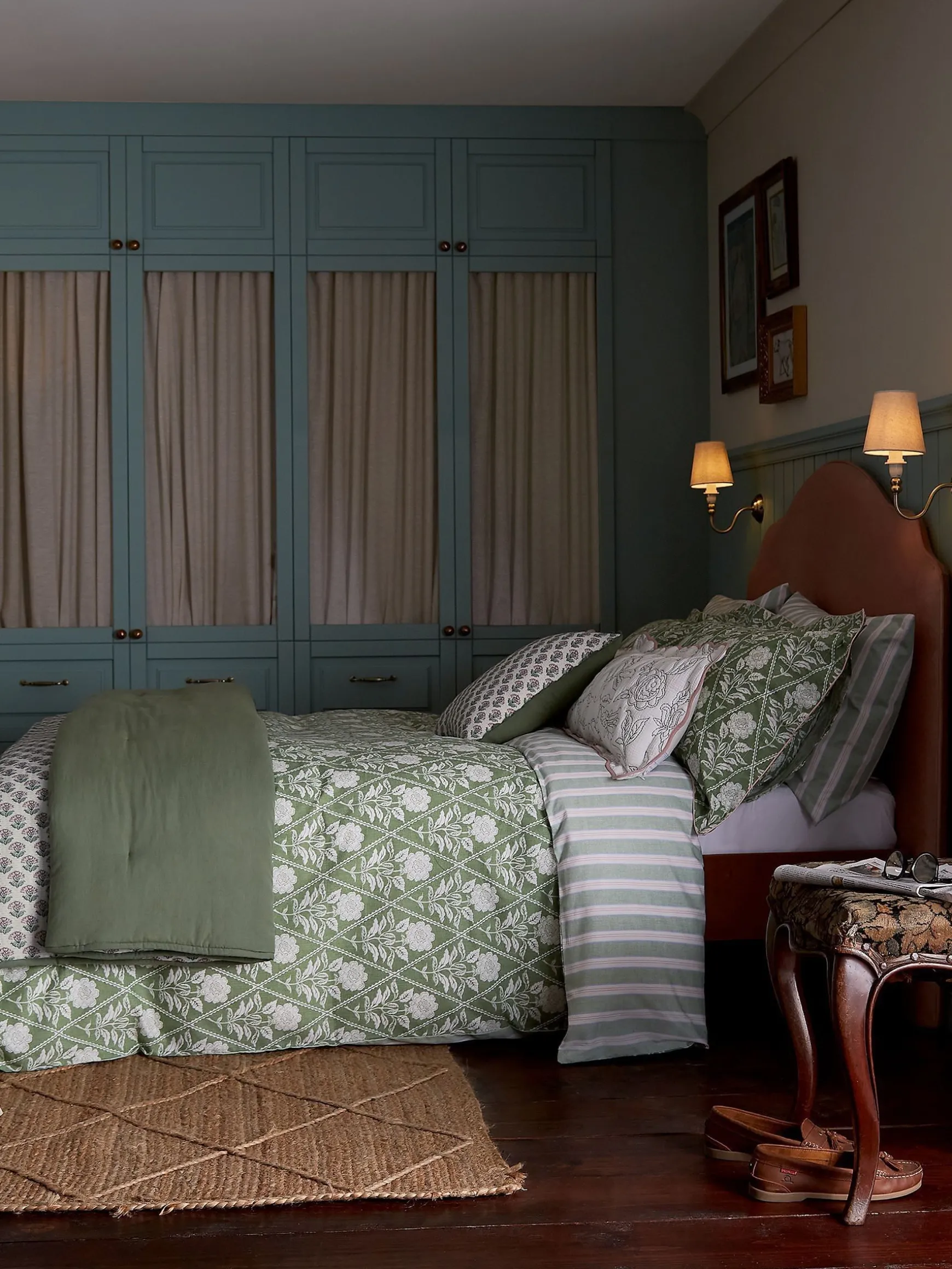 Juliette Stamp Green 100% Cotton Bedding Set