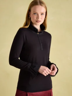 Kate Black Long Sleeve Frilled Neck Top