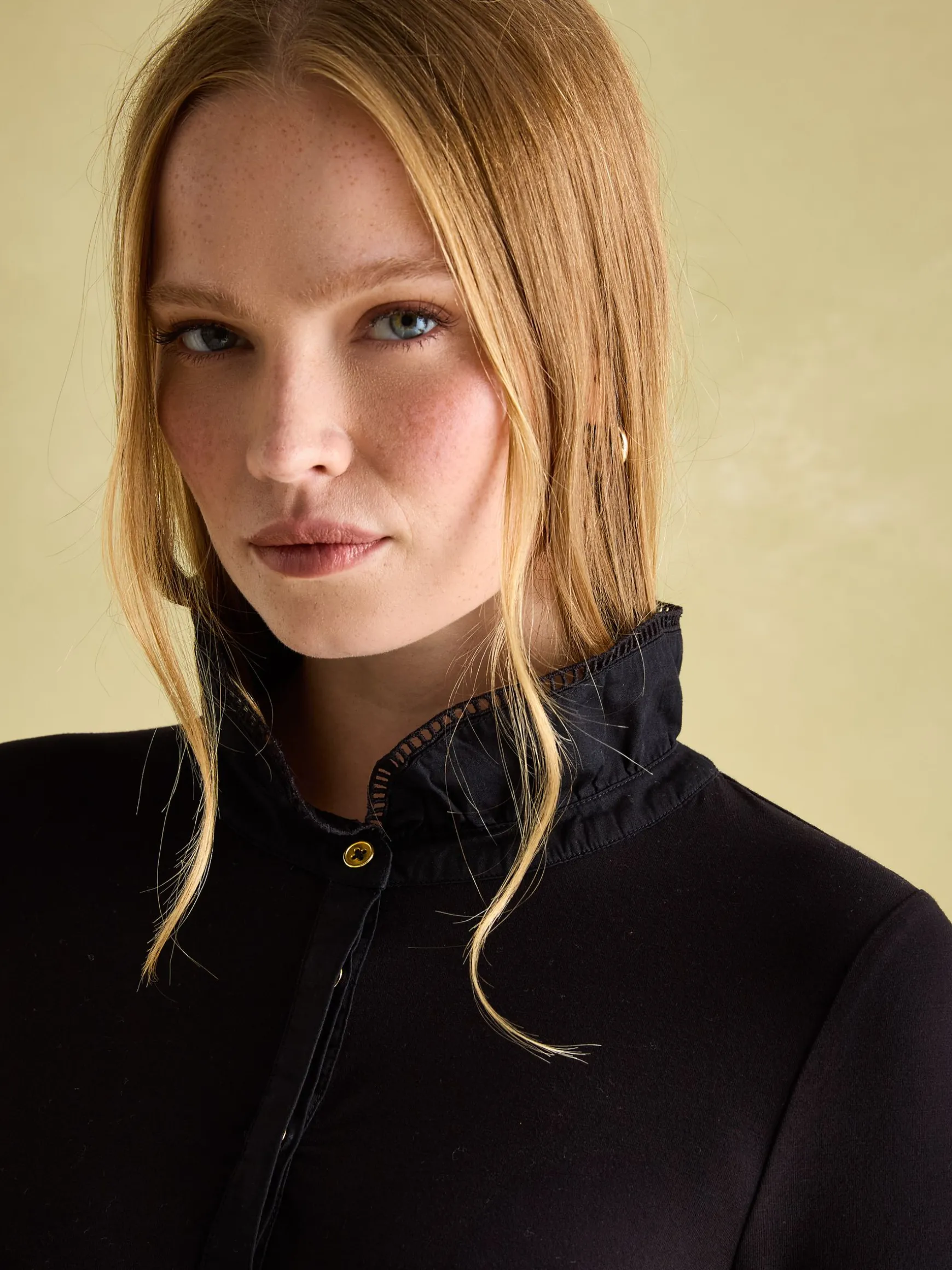 Kate Black Long Sleeve Frilled Neck Top