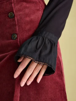 Kate Black Long Sleeve Frilled Neck Top