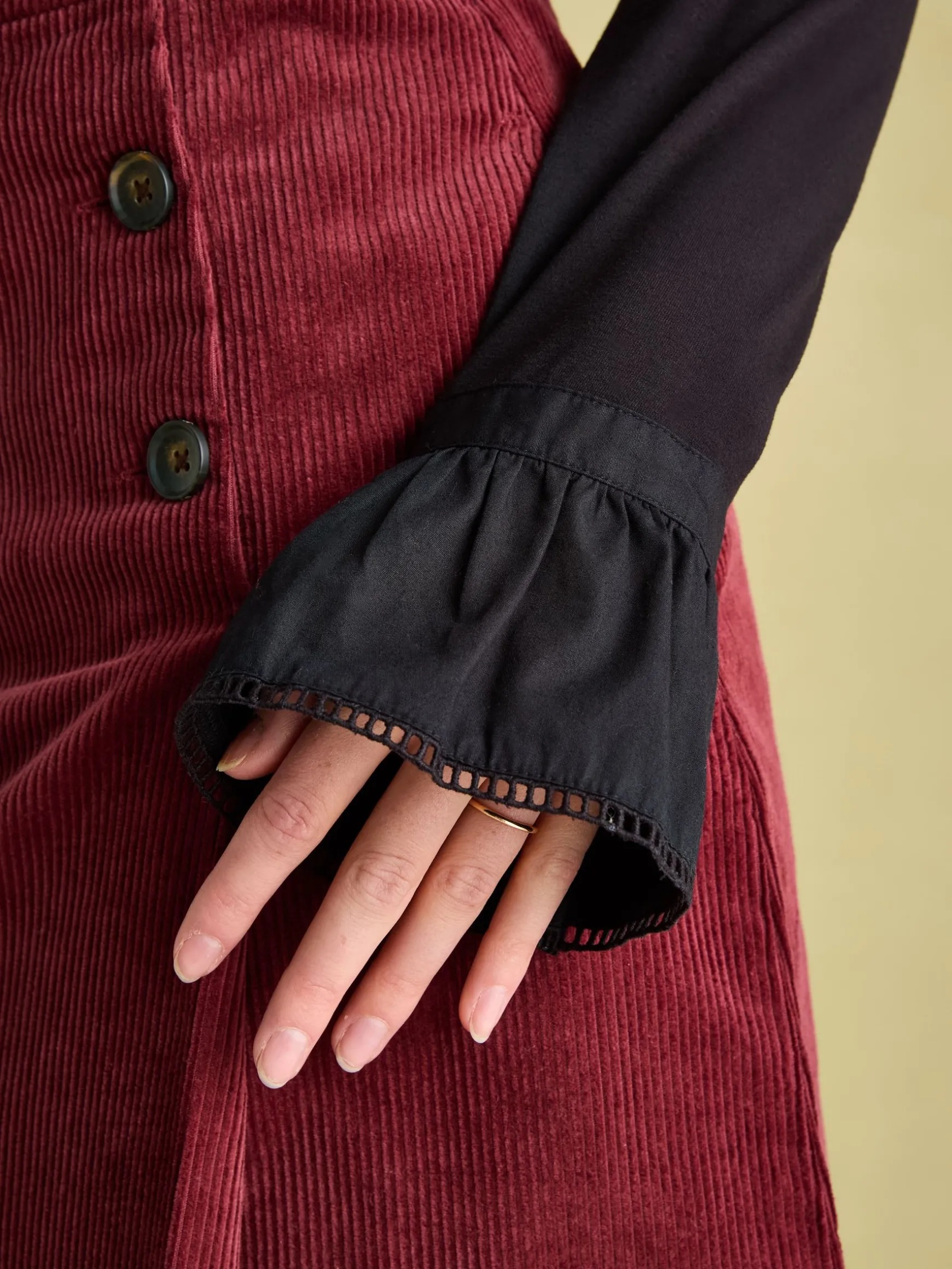 Kate Black Long Sleeve Frilled Neck Top